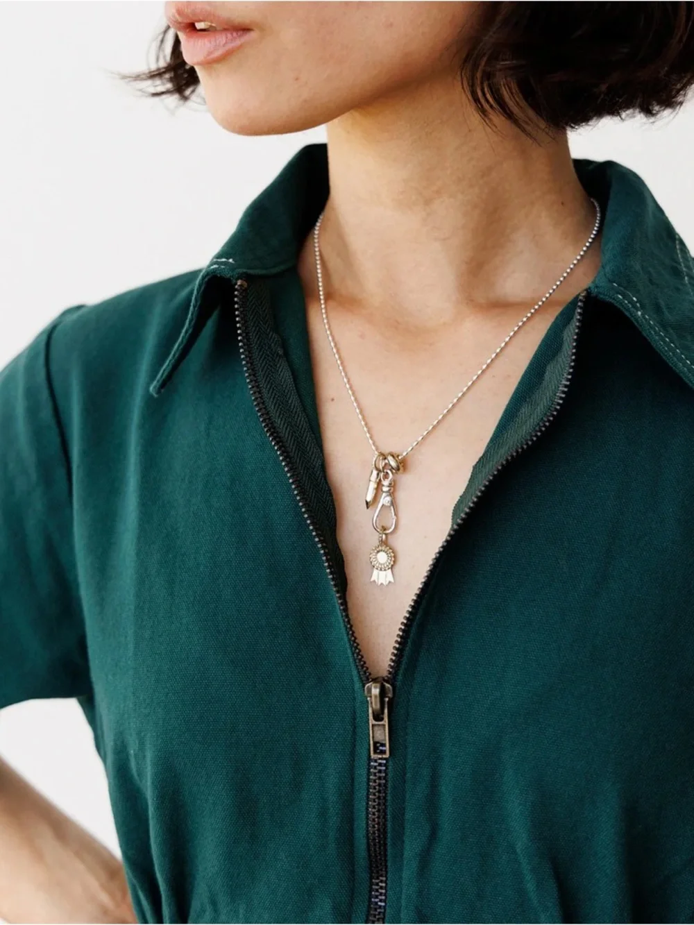 Noble Utility Dress in Hunter Green - Picture 3 of 7